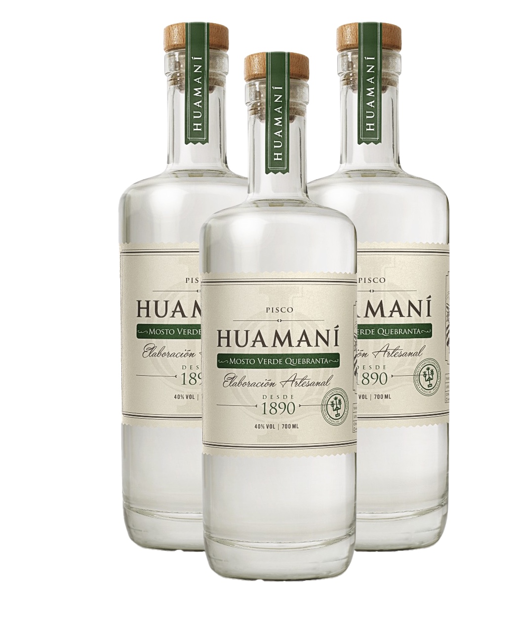 Pisco Mosto Verde Quebranta Huamani X 700 Ml X 3 Unid.