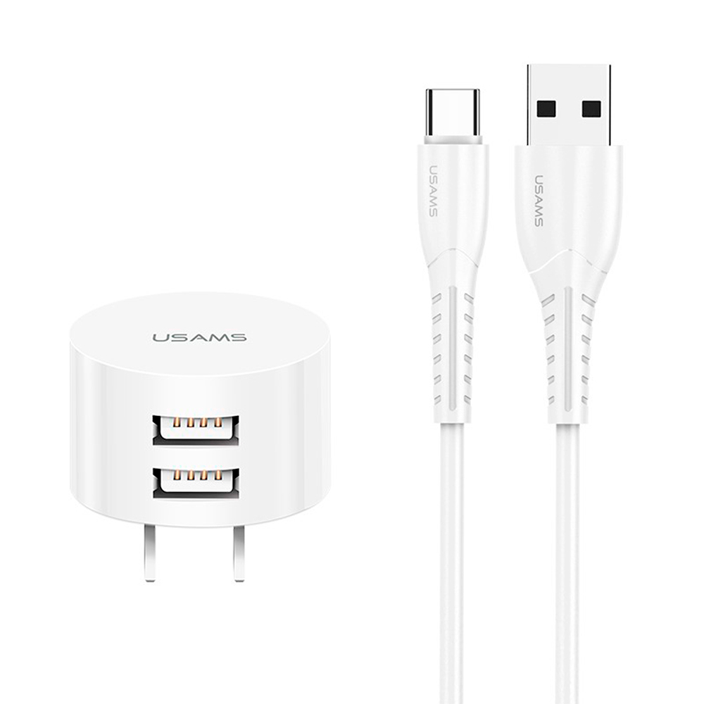 Cargador Celular Pared + Cable USB a Type-C USAMS Blanco 6958444980997