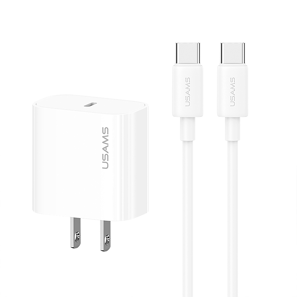 Cargador Celular Rápido USAMS 20W+Cable TypeC a TypeC 60W Blanco 6958444910314