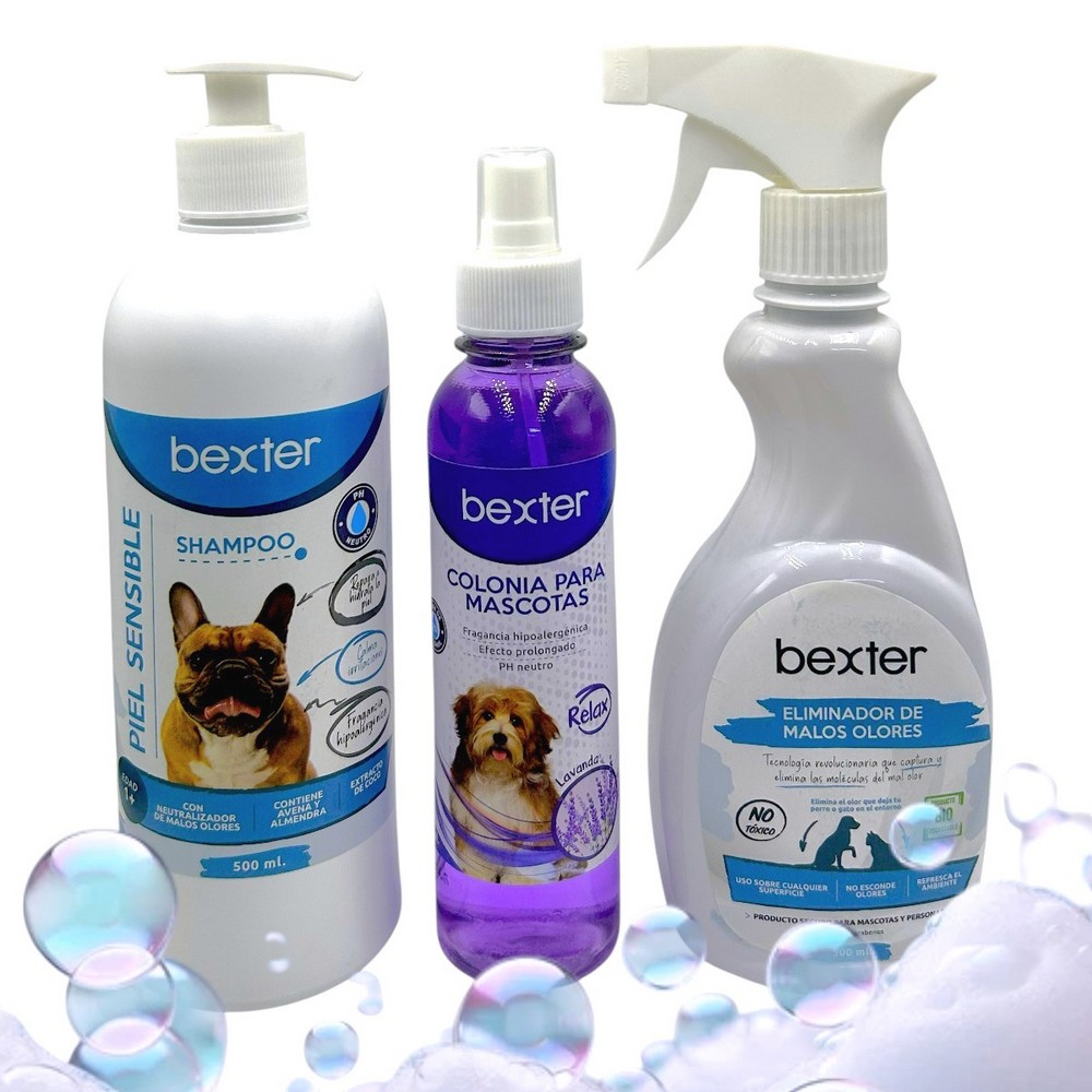 Kit de Aseo Shampoo Piel Sensible, Colonia Lavanda, Quita Olores - Bexter - KIT-ASEO002